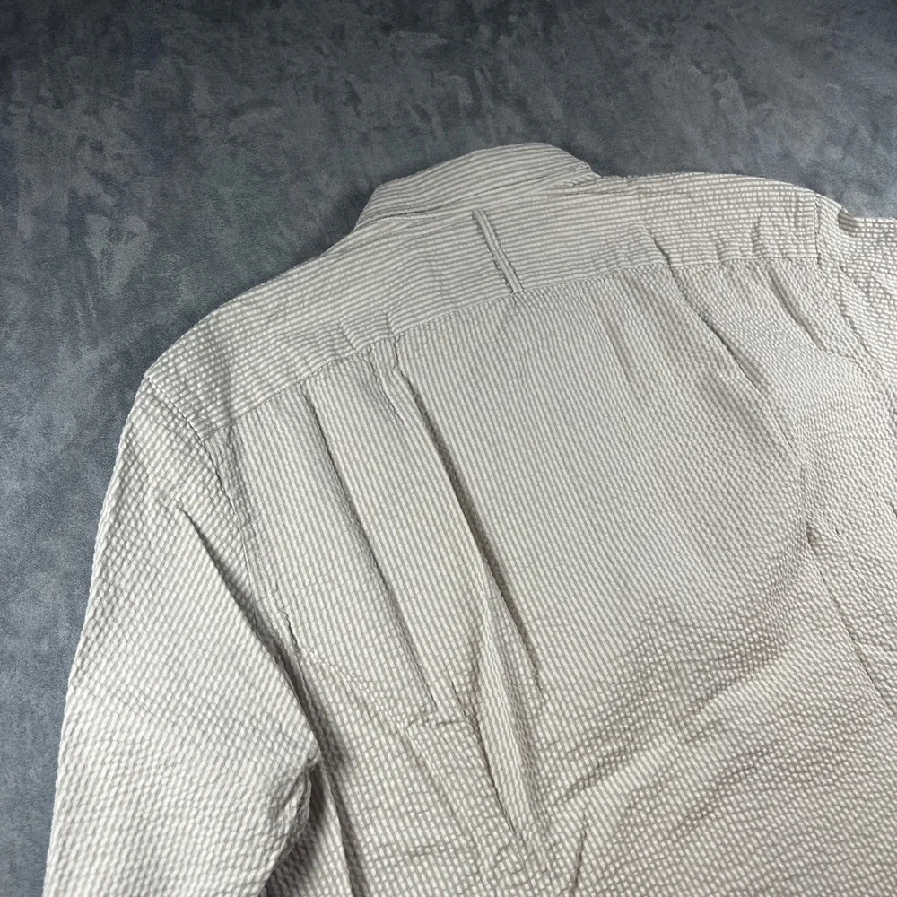 Banana Republic Mens XL Seersucker Shirt Tan White Stripe Tailored Slim Fit‎ NWT